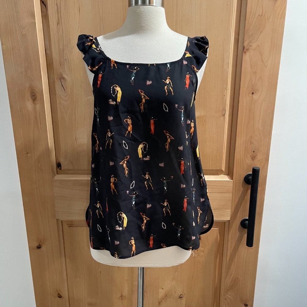Mauro Grifoni Hawaiian Girl Silk Flutter Sleeve Top EUR 40/US 4